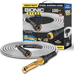 lot 11430 image: Bionic Steel Pro 100 ft Garden Hose with Spray Nozzle