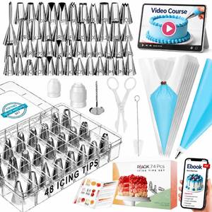lot 12198 image: RFAQK 74-Piece Cake Decorating Piping Bags and Tips Set