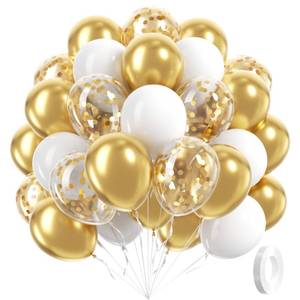 lot 12240 image: Awenztech 60pc Gold and White Latex Balloons 12in