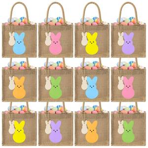 lot 12252 image: CJiangpo 12-Piece Easter Burlap Gift Bags with Wooden Tags