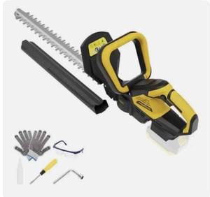 lot 13575 image: Trexeen Cordless Lightweight Battery Hedge Trimmer YellowBlack w Gloves