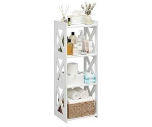 lot 13580 image: Fonhaye 3-Tier Corner Bathroom Floor Stand, White PVC
