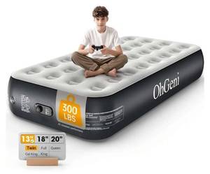 lot 13581 image: OhGeni 13 Raised Twin Air Mattress with Built-In Pump
