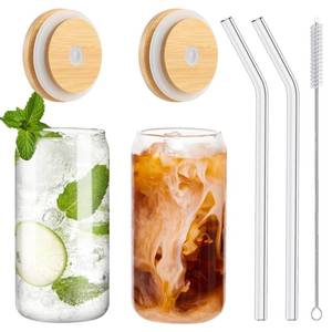 lot 13583 image: WISIMMALL Drinking Glasses with Bamboo Lids 16oz 2pc