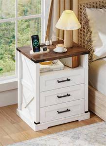lot 17370 image: Farmhouse Nightstand with Charging Station  Retail $179.99