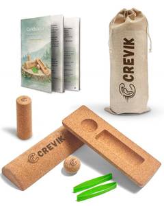 lot 19639 image: CREVIK Cork Balance Board Kit, 4-in-1 Foot Balance Board and Foot & Ankle Strengthener for Stability, Mobility & Balance, with Toe Resistance Bands, Crafted from Natural Cork, Digital Guide Included