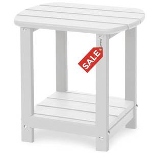 lot 19646 image: Adirondack Square Outdoor Side Table,2-Tier Storage Patio Side Table, HDPE End Tables for Backyard Pool Porch Garden Lawn