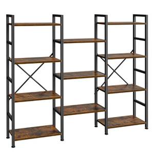lot 19652 image: SUPERJARE Triple Bookshelf, Bookcase with 11 Open Display Shelves, Wide Book Shelf Book Case for Home & Office, 4 Tier, Brown