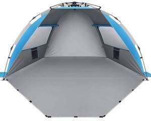 lot 19653 image: Oileus X-Large 4-Person UV Beach Tent with 6 Sand Pockets, Blue