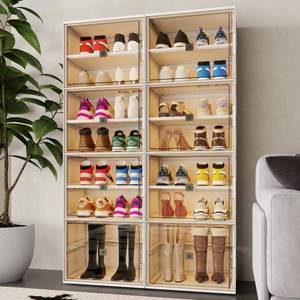 lot 19655 image: ZZCZZ Large Clear Plastic Shoe Organizer, Stackable 7 Tier Shoe Cabinet with Magnetic Door for Closet or Entryway