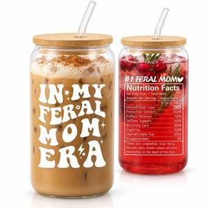 lot 20016 image: TOJIA Feral Mom Gifts, Funny Mom Glass Cup, 16 Oz Mothers Day Birthday Cup