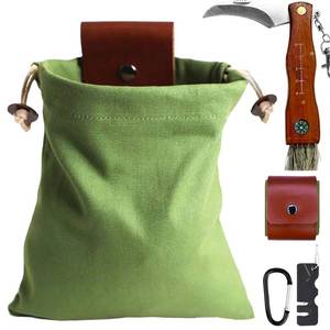lot 20048 image: Foraging Pouch Leather Canvas Collapsible Bag Water Resistant Outdoor Camping Storage with 3-in-1 Tool and Accessories for Foraging, Cycling, Hunting, Camping, Hiking and Adventure,Xmas Gifts for Men