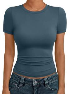 lot 20059 image: AUTOMET Womens Crew Neck Short Sleeve Basic T-Shirt 2026 HazeBlue 2XS