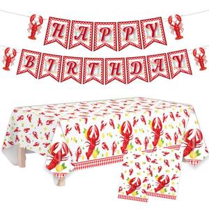 lot 20061 image: 4 Pcs Lobster Birthday Party Set with Tablecloths & Banners