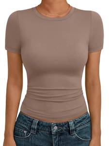 lot 20070 image: AUTOMET Womens Crew Neck Short Sleeve Basic T-Shirt 2026 CoffeeGrey 2XS
