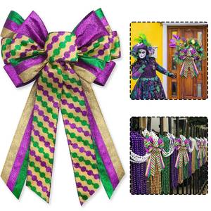 lot 20073 image: Blinket Large Mardi Gras Bow, Elegant Glitter Wreath Bow, Fat Tuesday Ornaments, Style F