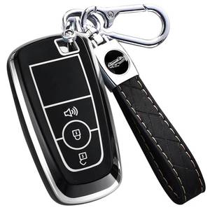 lot 20466 image: Key Fob Cover for Ford - Premium Soft TPU Shell Full Protection Case with Keychain, Fits Bronco Maverick Ranger Escape Edge EcoSport Explorer Expedition Mustang F150 F250 F350 Fusion, Black 3-Button