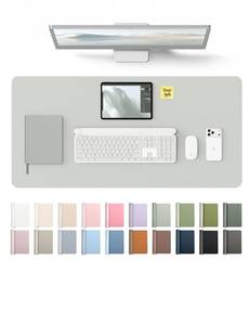 lot 20499 image: YSAGi Leather Desk Protector, Office Mat, Large Mouse Mat, Non-Slip PU Leather Blotter, Laptop Desk, Waterproof Writing Pad for Office and Home (Light Grey, 31.5 x 15.8)