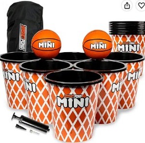 lot 1453 image: Mini  Yard Pong and Basketball Game with 12 Buckets, 2 Balls, Carrying Bag, and Air Pump  Outdoor Game for Lawn, Backyard, Beach, and Travel