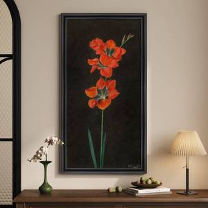 lot 1521 image: Vintage Framed Wall Art for Living Room, Red Floral Canvas Print, 20x40 In