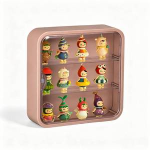 lot 1557 image: Wall Mount Display Case for Figures - Space Saving & Adjustable Acrylic Storage Box with Magnetic Door, Dustproof & Moisture Proof for Lego Pop Mart Action Figures (Pink)