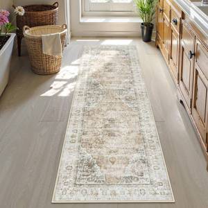 lot 1563 image: Uphome Bathroom Runner Rug, Distressed Tribal Farmhouse Light Khaki Bathroom Mat, Large Bathroom Rugs Non Slip Washable, Oriental Retro Boho Bath Mat Runner for Bathtub Sink Hallway, 24x71 inch