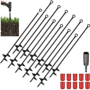 lot 1573 image: A 12 Pcs 30 Inch Long Spiral Ground Anchor Heavy Duty for Hard Soil (Black)