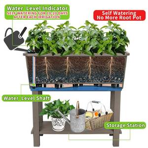 lot 1578 image: Megawodar 3 Pcs Self Watering Elevated Raised Garden Bed, Large Outdoor Plastic Planter Box Big Flower Plant Pot for Planting Flowers Vegetables and Herbs (3, Khaki)