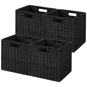lot 1605 image: UBBCARE 4 Pack Wicker Basket, 11L�11H�10.5W inch Woven Paper Rope Storage Baskets for Shelves, Foldable Cube Storage bin with Handle, Storage Basket for Organizing & Decor, Black