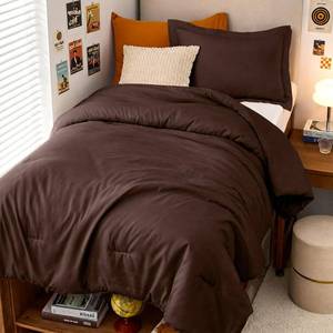 lot 1608 image: MUXHOMO TwinTwin XL Comforter Set, All Season Ultra Soft Down Alternative Bedding - 3 Piece Lightweight Bed Set Includes 1 Comforter (68x88) and 1 Pillow Shams (20x26), Dark Brown