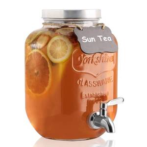 lot 1610 image: A 1 Gallon Drink Dispenser with Spigot 188 Stainless Steel �� Airtight & Leakproof Glass Sun Tea Jar with Anti-Rust Lids, Beverage Dispenser for Parties - Laundry Detergent Holder