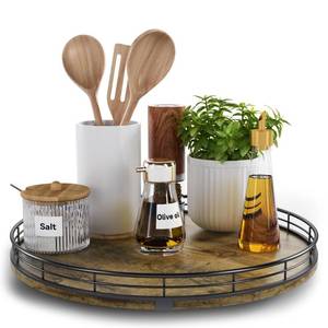 lot 2311 image: Lazy Susan Turntable Organizer for Table Top, 13���� Round Wooden Lazy Susan for Cabinet Kitchen Countertop Pantry Dining Coffee Table for Condiments Spices, Rustic Bathroom Vanity Tray for Soap Candle