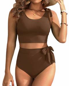 lot 2357 image: Yonique Two Piece High Waisted Swimsuits - Women Tummy Control Bikini Modest Bathing Suit 2PC 2025 Brown L