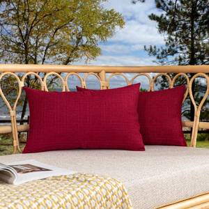 lot 2378 image: Kevin Textile Outdoor Waterproof 12x20 Lumbar Pillow Covers 2 Pack, Red