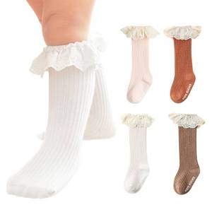 lot 2381 image: HOUSEYUAN Toddler Frilly Baby Girls Knee High Socks 12-24 Months White Vintage Newborn Thigh Lace Ruffle Long Socks Infant Tights Stockings 4 Pairs 1-2T