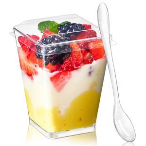 lot 7756 image: TOFLEN 5 oz Plastic Dessert Cups with Lids 50-Pack