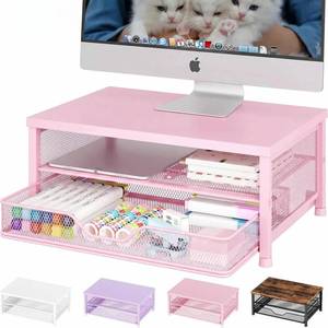 lot 7773 image: OPNICE Monitor Stand Riser with Drawer, Pink