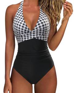 lot 8000 image: Suuksess Womens One Piece Swimsuit Halter Black Gingham L