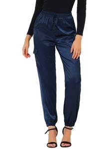 lot 8438 image: Allegra K Womens Satin Cargo Joggers High Waist, small