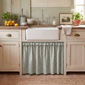 lot 8482 image: CrystalSylara Bathroom Sink Skirt 38 x 28in Green Plaid