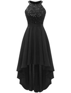 lot 8487 image: Dressystar Womens Sequin Halter Cocktail Dress Black L