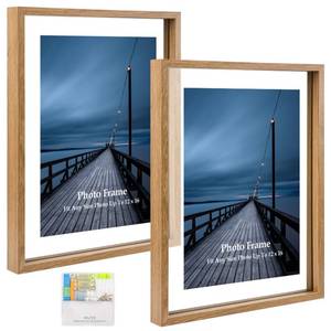 lot 9800 image: MUYE 12x16 Floating picture Frames Set of 2,Double Glass Frame,Display Any Size Photo up to 12x16,Wall Mount or Tabletop Standing,Natural