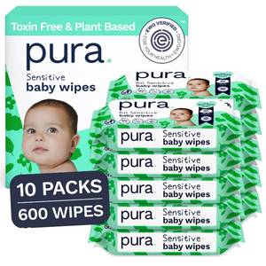 lot 9807 image: Pura Baby Wipes Unscented 600 Wipes Sensitive Skin with Aloe Vera