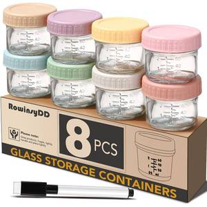 lot 9816 image: RowinsyDD Baby Food Containers, 4 oz, 8 Pack, Glass Jars with Lids