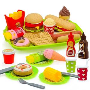 lot 9818 image: 26PCS Pretend Play Kitchen Food Set - Dessert Toys with Hamburger, Hot Dog, Fries, Drink & Tray Detachable Play House Kitchen Accessories Role Play Toys Gift for Toddlers Boys Girls 3 4 5 Years Old