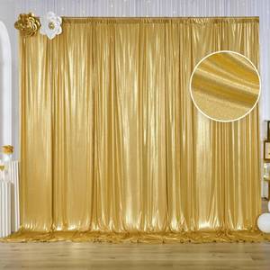 lot 9824 image: 10x10 ft Gold Sequin Backdrop Curtain Panels for Parties, Wrinkle Free Glitter Photo Backdrop Drapes 2 Panels 5x10FT Shimmer Back Drop Cloth for Wedding Birthday Christmas Photography Background