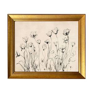 lot 9826 image: Vintage Framed Tulip Floral Wall Art Minimalist Botanical Line Print Neutral Flower Sketch Painting Rustic Cottage Core Decor