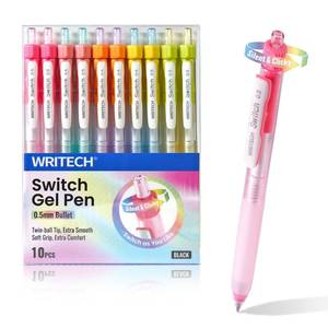 lot 10172 image: WRITECH Retractable Gel Ink Pens 0.5mm Black-Ink Switch Between Silent and Clicky Soft Grip Fine Point Pen for Journaling Smooth Writing Quick-dry No Bleed 10ct