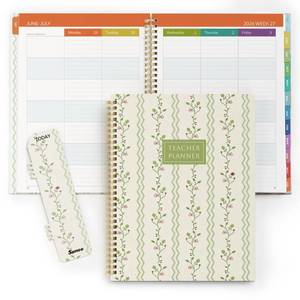 lot 10175 image: SUNEE Teacher Planner 2026-2027 Academic Year, 7 Periods Lesson Plan Book Jul 2026 - Jun 2027, 8.5x11 Daily Weekly Monthly Organizers Vertical Layout with Bookmark, Waterproof Cover, Floral Stripes