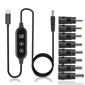 lot 10186 image: Yancincny USB C to DC 5V9V12V15V20V Cable with 8 DC Conversion Heads and LED Display Screen, USB to DC Power Cable for use with PD Charger and PD Power Bank for Speakers, routers, laptops (3.9ft)